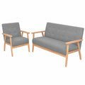 Skandinavisches 2-teiliges Sofa-Set in Hellgrau mit Massivholzrahmen