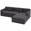 Elastischer Plüsch-Sofabezug mit Kissenbezug für L-Form Sofa, rutschfest, Dunkelgrau, 4-Sitzer