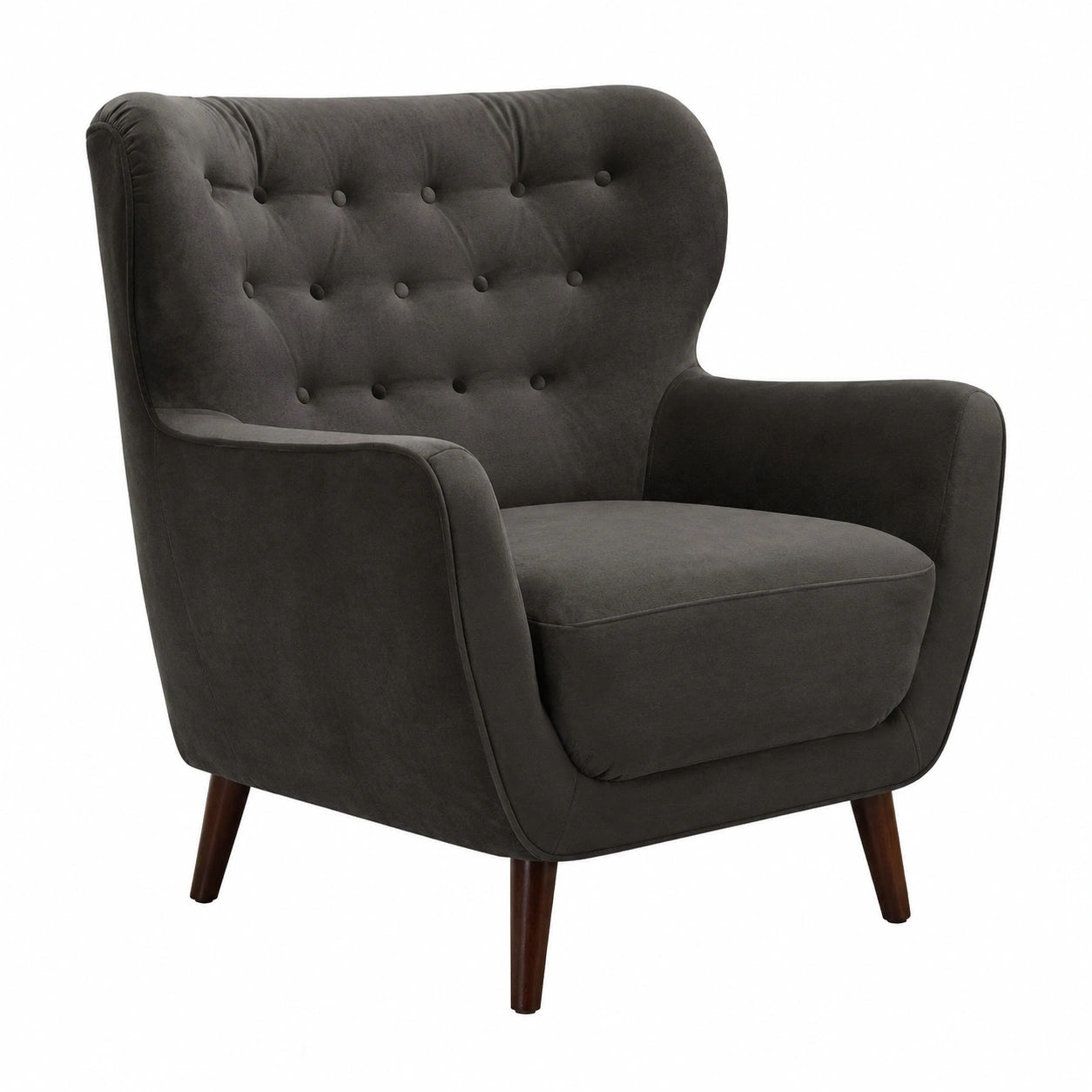 CAVADORE Abby Sessel im Retro-Design, Grauer Samtstoff, Knopfdetails, 87x89x88 cm