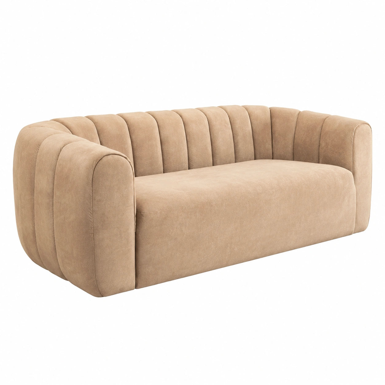 Modernes 3-Sitzer Sofa Babylon aus Samt in Champagner Beige mit Runder Form