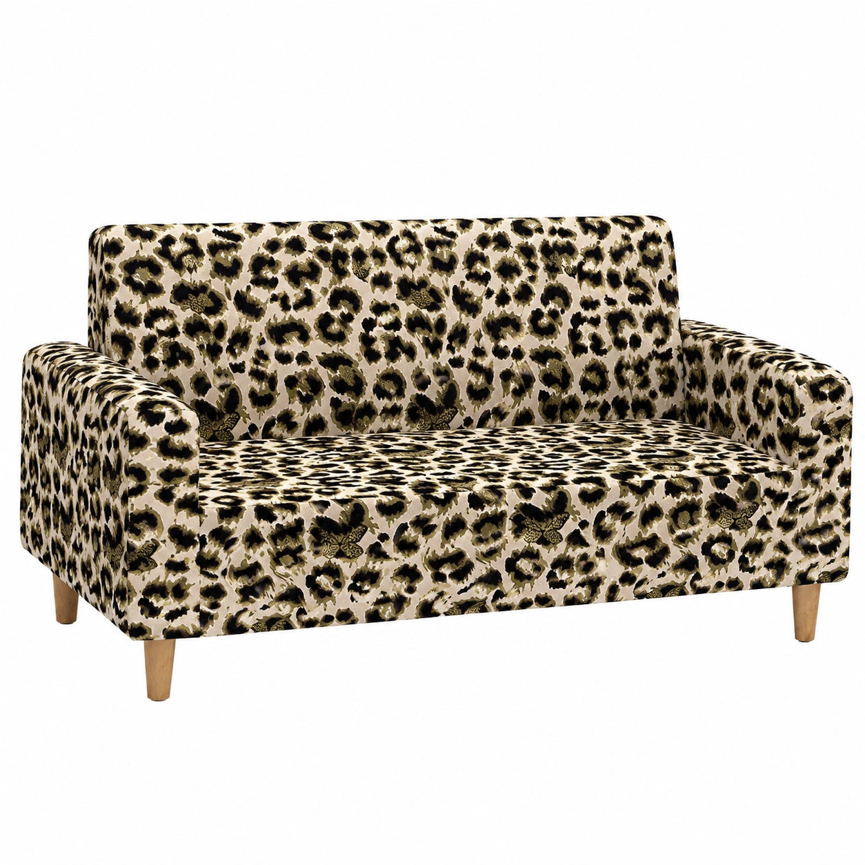 Hochwertiger Stretch-Sofabezug mit 3D-Leomuster, Waschbar und Rutschfest, Spandex Couchbezug für Wohnzimmer, Möbelschutz in Hellbraun - 2-Sitzer geeignet