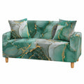 Elastischer Sofabezug in Türkis-Grau-Gold, Abnehmbar und Waschbar, Anti-Rutsch-Schoner für 2-Sitzer Sofa