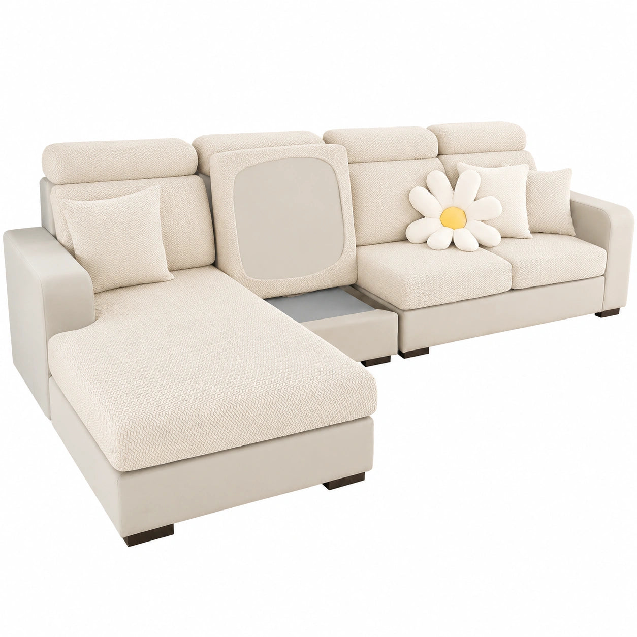 ShowyLive Sofa Kissenhülle Stretch für 3-Sitzer und Ecksofas, L-Form, Weiß