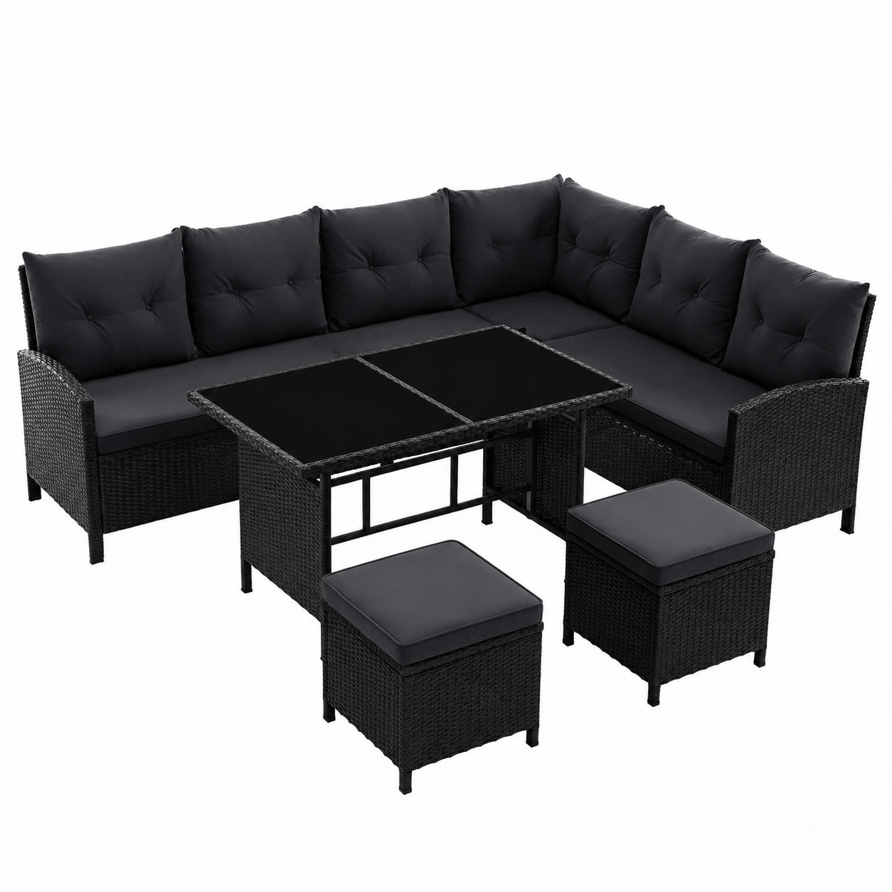 7-Personen Polyrattan Gartenlounge Set mit Waschbaren Bezügen