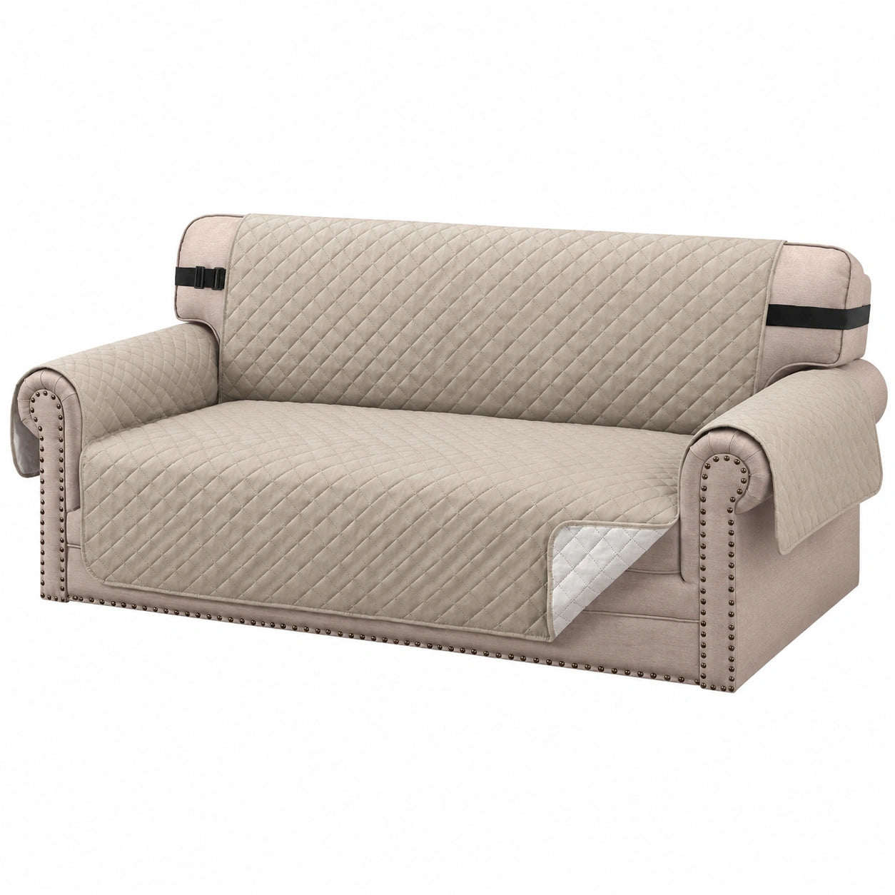 Hochwertiger Wendbarer 3-Sitzer Sofabezug mit Elastikbändern, Waschbar, Schützt vor Haustieren und Kindern, Beige/Khaki