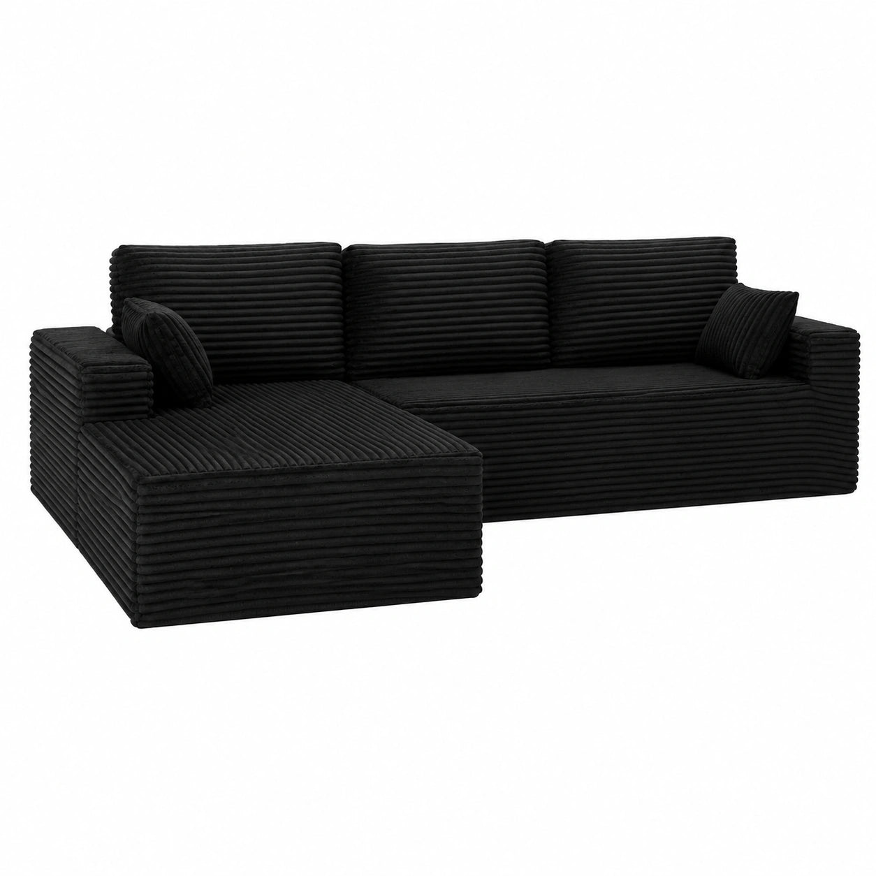 DUANDUAN 270cm L-Form Modulsofa mit Chaiselongue, Modern und Tiefsitzend, Schwarzer Cordsamt
