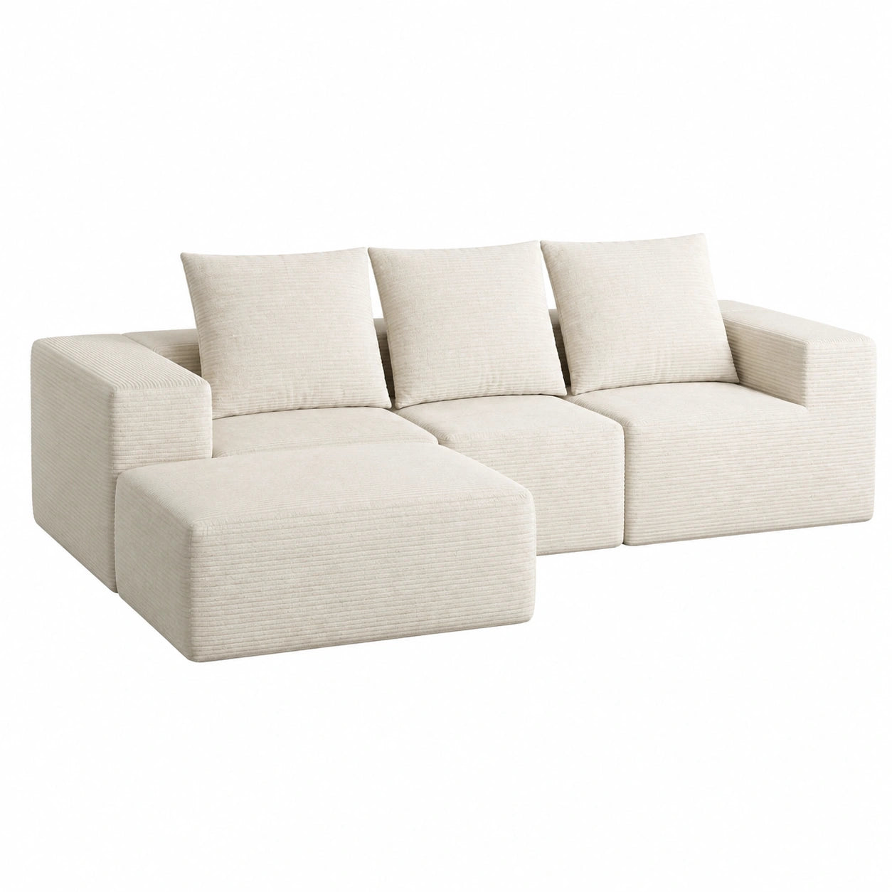 YITAHOME Ecksofa mit Schlaffunktion, 3-Sitzer Cord-Sofa ohne Montage, L-Form Beige Couch mit Ottomane