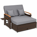 Garten Rattan Loungesofa mit Liegefunktion und Stauraum, Outdoor Sofa für Kleinen Balkon, Doppel-Liege für 2 Personen