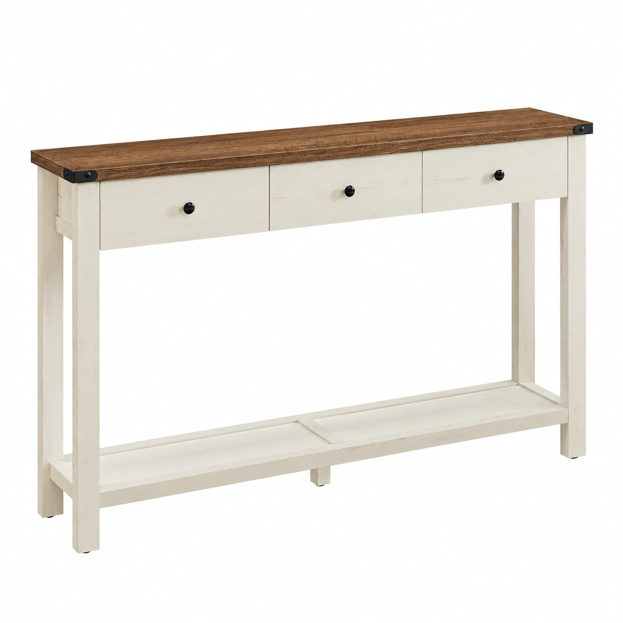 VASAGLE Schmaler Beistelltisch mit Schubladen und Ablage, Vintage-Landhausstil, für Flur und Wohnzimmer, honigbraun-weiß