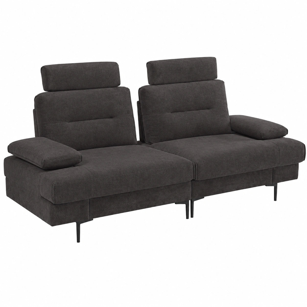 LUXOAK Komfort-Sofa 220 cm, 3-Sitzer mit verstellbarer Kopfstütze und Armlehnen, grauer Frottee, ideal für Wohnzimmer