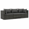 Homgoday Garten-Sofa-Set, 3-Sitzer, Polyrattan, mit Kissen, Outdoor, Terrasse, Grau/Anthrazit