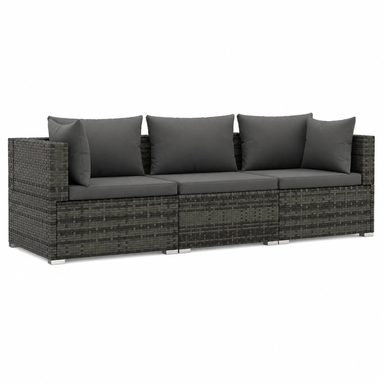 Homgoday Garten-Sofa-Set, 3-Sitzer, Polyrattan, mit Kissen, Outdoor, Terrasse, Grau/Anthrazit
