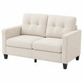 Moderne 2-Sitzer Polstercouch mit Holzbeinen, Weicher Stoff, Beige