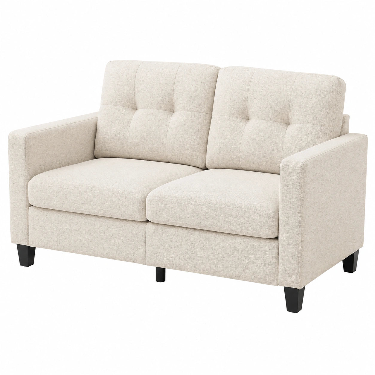 Moderne 2-Sitzer Polstercouch mit Holzbeinen, Weicher Stoff, Beige