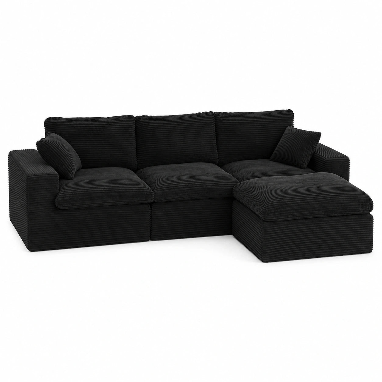 L-förmiges Modulares Eck- und Schlafsofa, 268 cm, Cordstoff, Schwarzes Verwandlungssofa mit Komfortschaum, Tiefer Sitz, Montagefrei