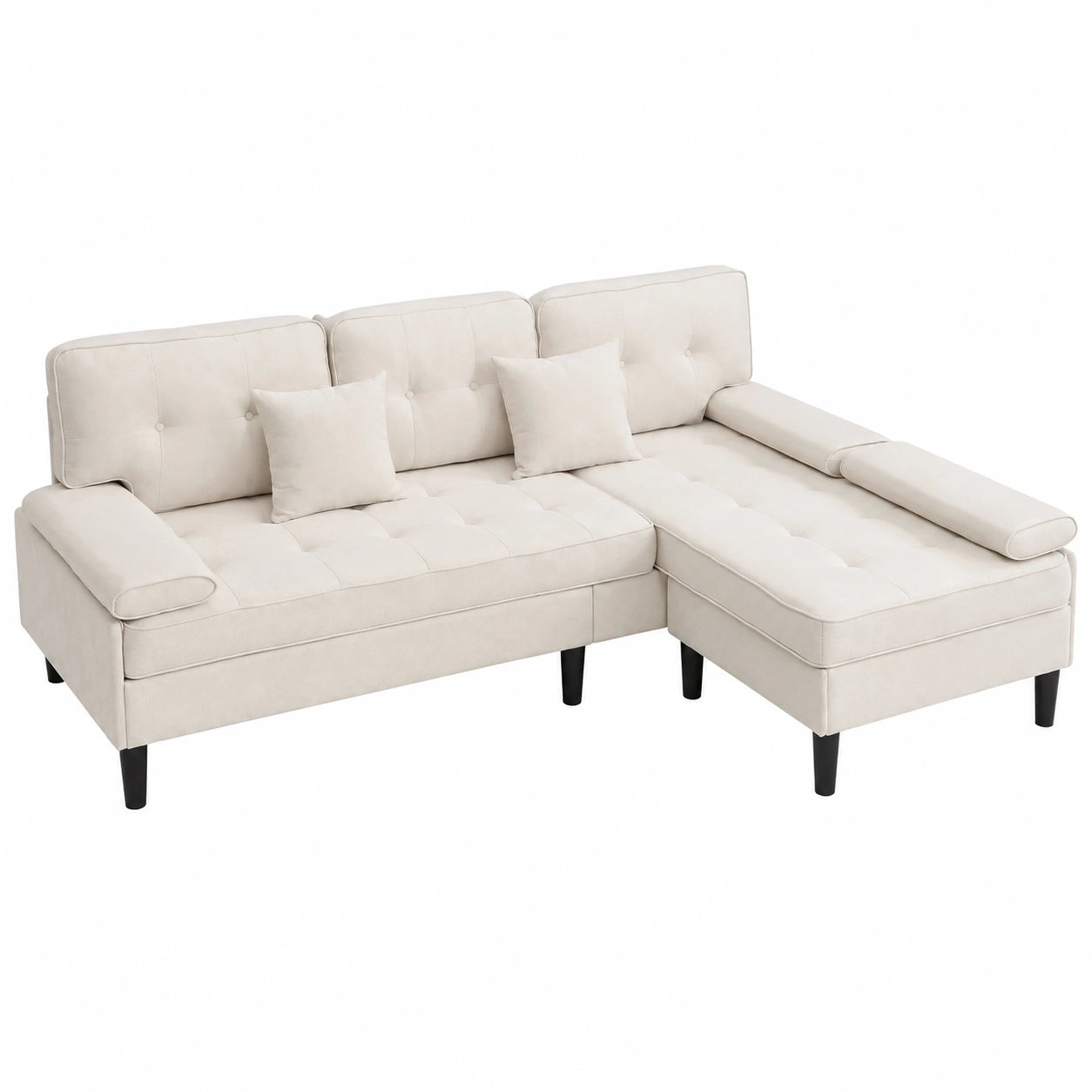 Gemütliches Ecksofa mit Bettfunktion und Hocker, ideal für kompakte Wohnungen