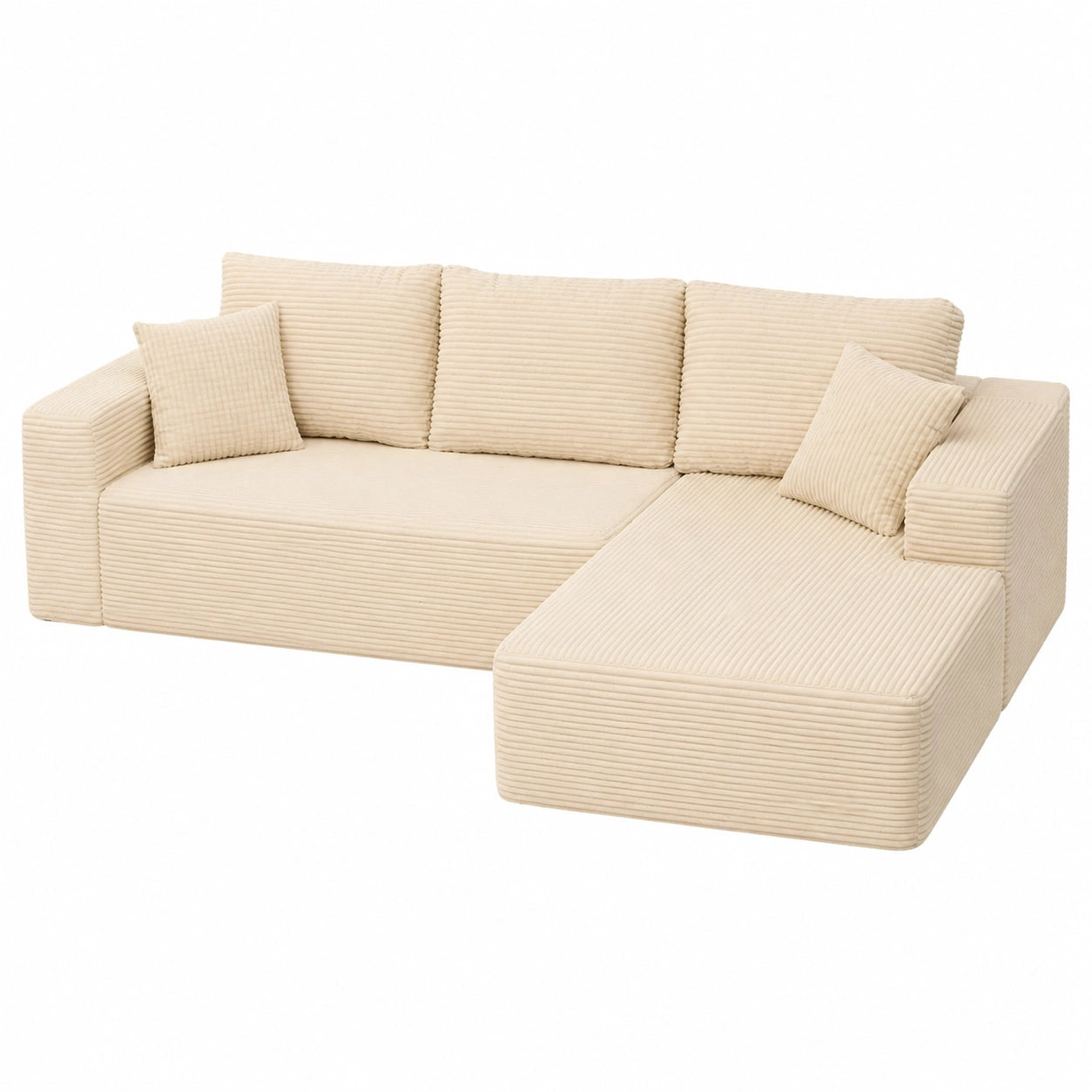 Ecksofa mit Schlaffunktion und Chaiselongue, Beige, ohne Montage