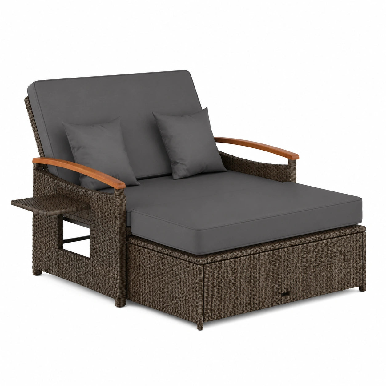Gartenmöbel-Set für Balkon & Terrasse, Verstellbares Rattan-Sofa für 2 Personen, Outdoor-Lounge mit Liegefunktion