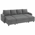 Verstellbares Ecksofa mit Bettkasten, ausziehbares Schlafsofa in U-Form, 4-Sitzer, Leinenstoff, Grau, ideal für Wohn- und Schlafzimmer