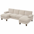 Xbro U-förmiges Ecksofa aus Cordstoff für 4 Personen, Beige, 270x122x86 cm