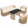 5-Personen Outdoor Lounge Set mit Sofa, Sesseln und Glastisch, Gartenmöbel für Terrasse und Balkon, Inklusive Kissen